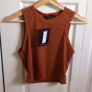 Rust Ribbed Racer Neck Shirt